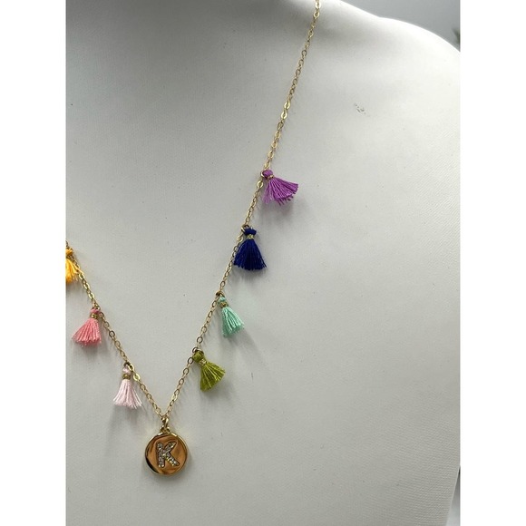 Molly Phillips Multicolor Fringe‎ Tassel Initial K Gold Tone Necklace - Picture 9 of 15